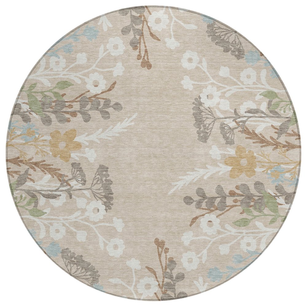 Machine Washable Indoor/Outdoor Chantille ACN2334 Brown 8' x 8' Round Rug. Picture 1