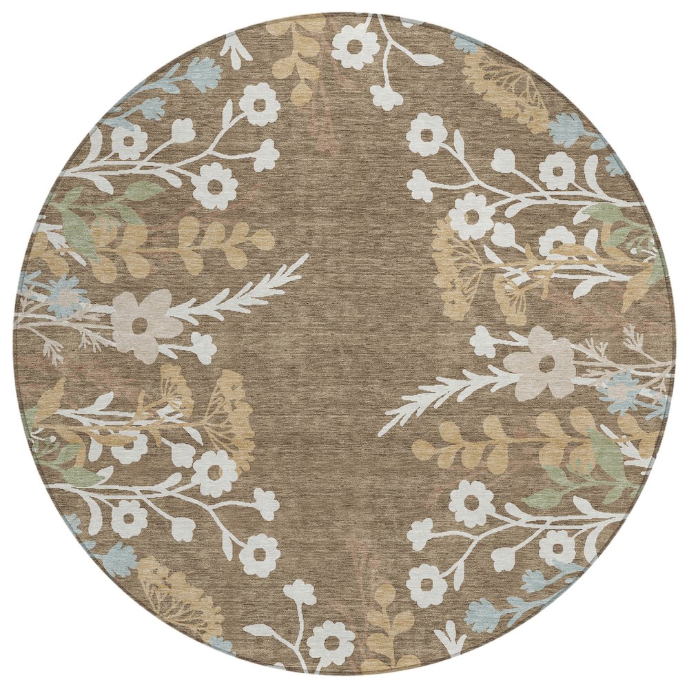 Machine Washable Indoor/Outdoor Chantille ACN2334 Brown 8' x 8' Round Rug. Picture 1