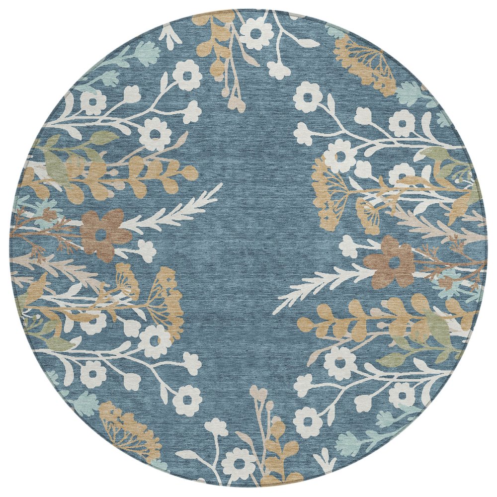 Machine Washable Indoor/Outdoor Chantille ACN2334 Blue 8' x 8' Round Rug. Picture 1