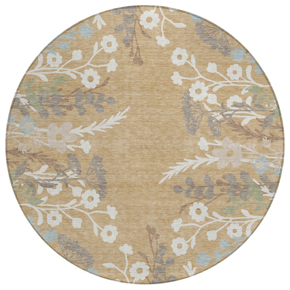 Machine Washable Indoor/Outdoor Chantille ACN2334 Gold 8' x 8' Round Rug. Picture 1