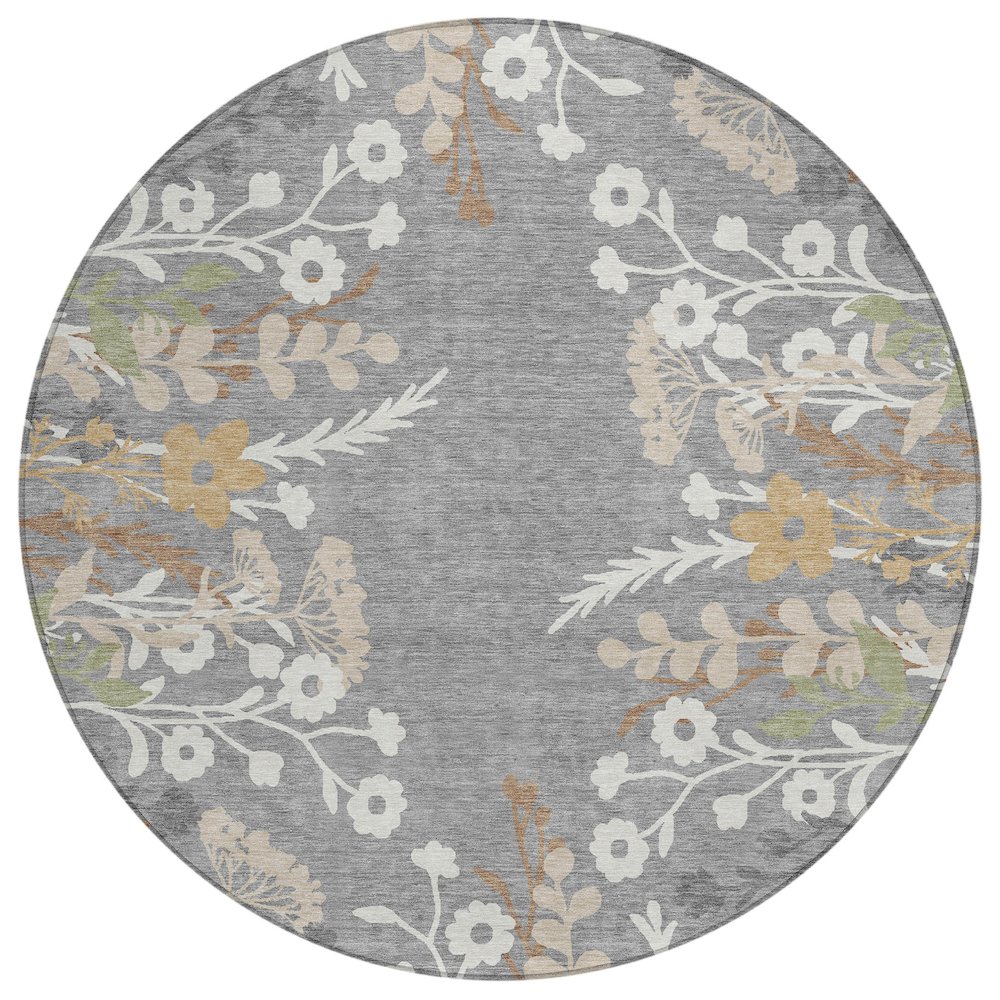 Machine Washable Indoor/Outdoor Chantille ACN2334 Gray 8' x 8' Round Rug. Picture 1