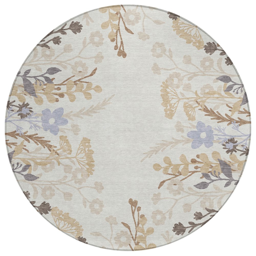 Machine Washable Indoor/Outdoor Chantille ACN2334 Ivory 8' x 8' Round Rug. Picture 1