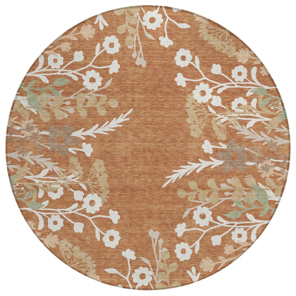 Machine Washable Indoor/Outdoor Chantille ACN2334 Orange 8' x 8' Round Rug. Picture 1