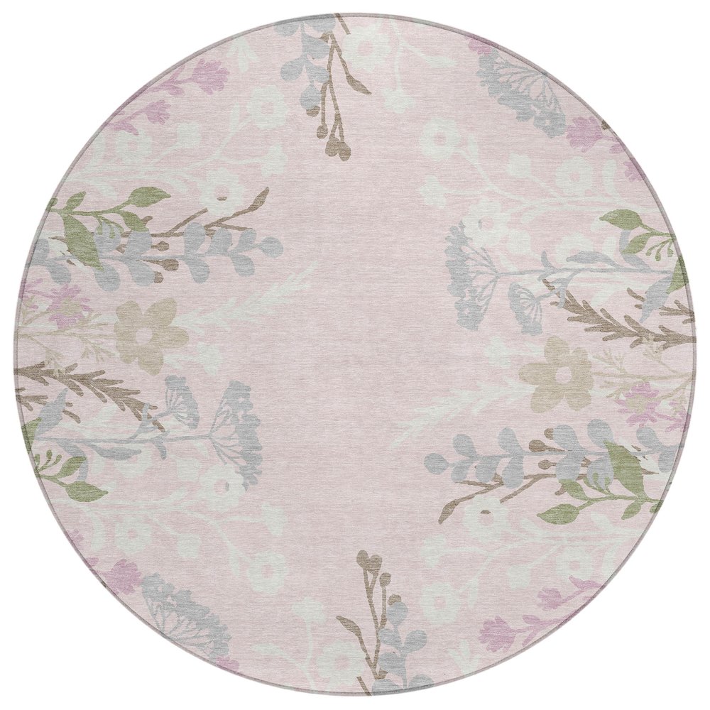 Machine Washable Indoor/Outdoor Chantille ACN2334 Pink 8' x 8' Round Rug. Picture 1