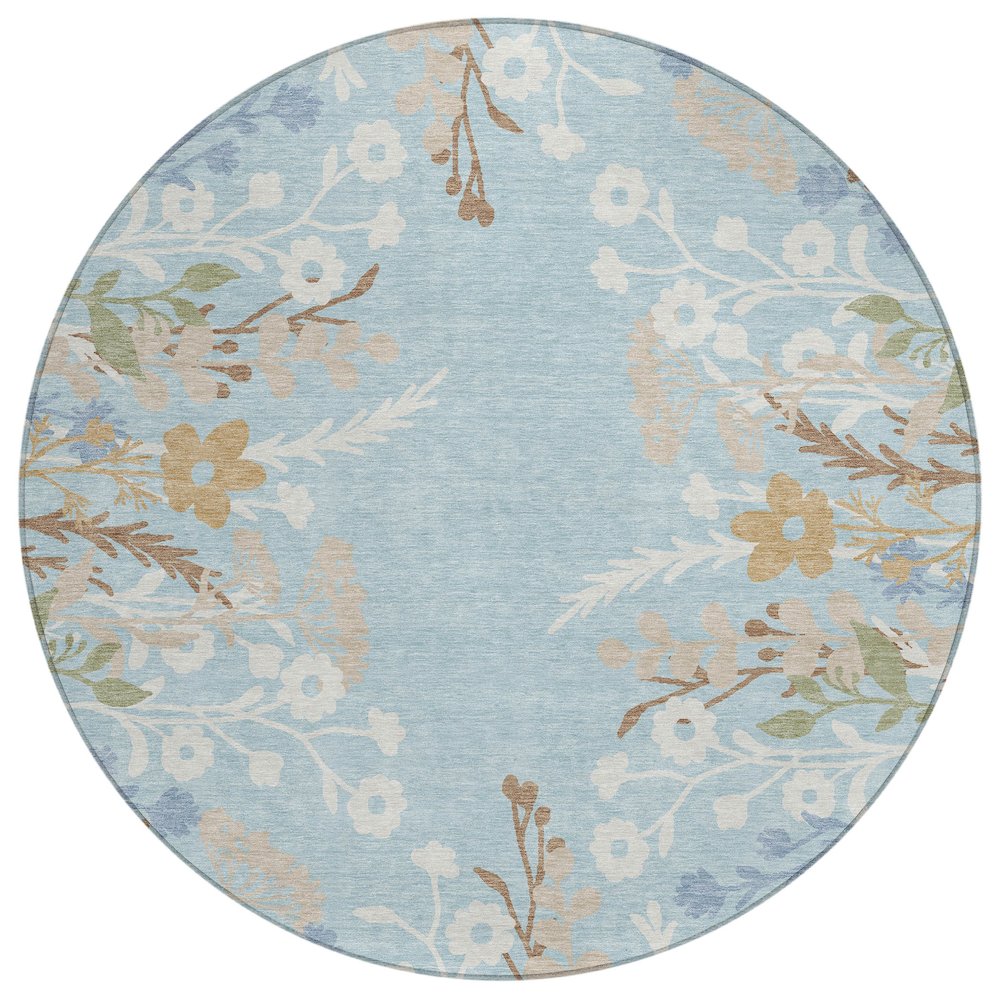 Machine Washable Indoor/Outdoor Chantille ACN2334 Blue 8' x 8' Round Rug. Picture 1