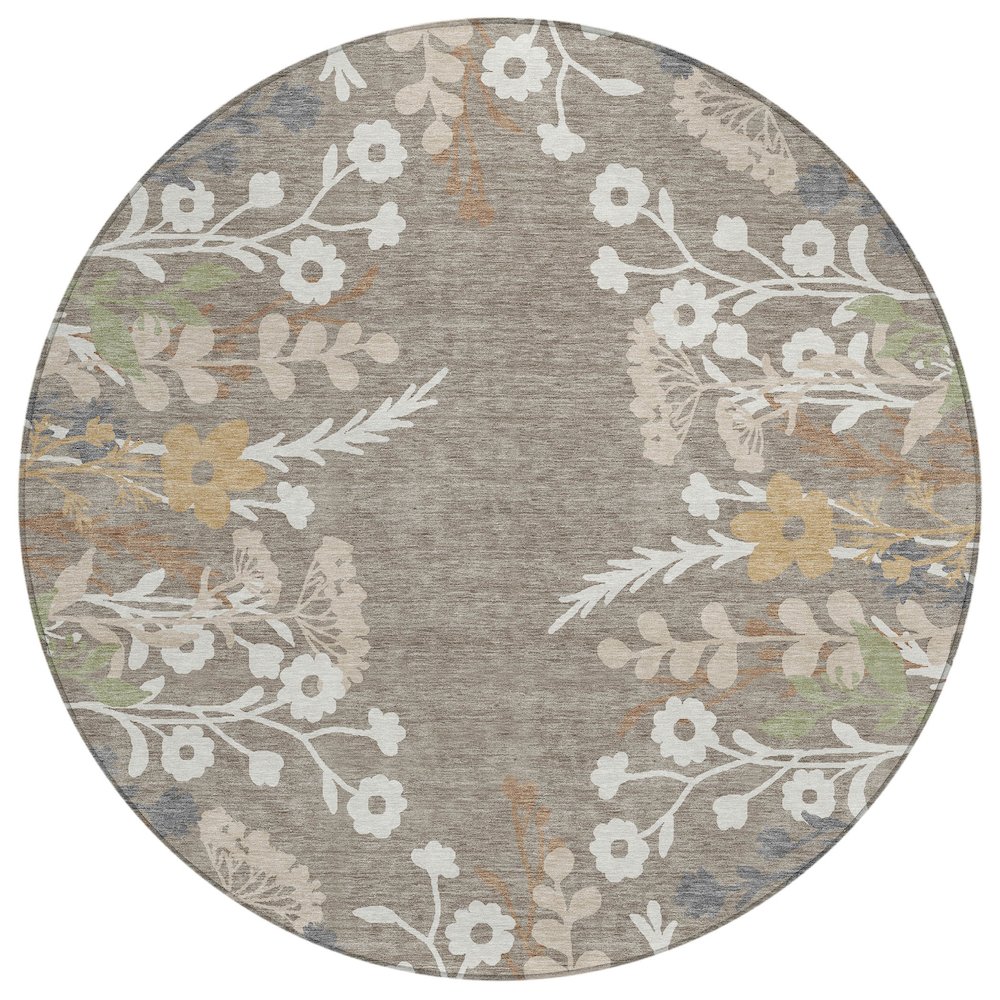 Machine Washable Indoor/Outdoor Chantille ACN2334 Brown 8' x 8' Round Rug. Picture 1