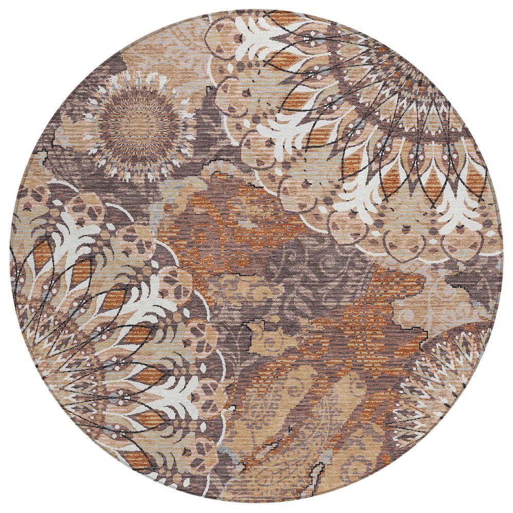 Machine Washable Indoor/Outdoor Chantille ACN2335 Orange 8' x 8' Round Rug. Picture 1