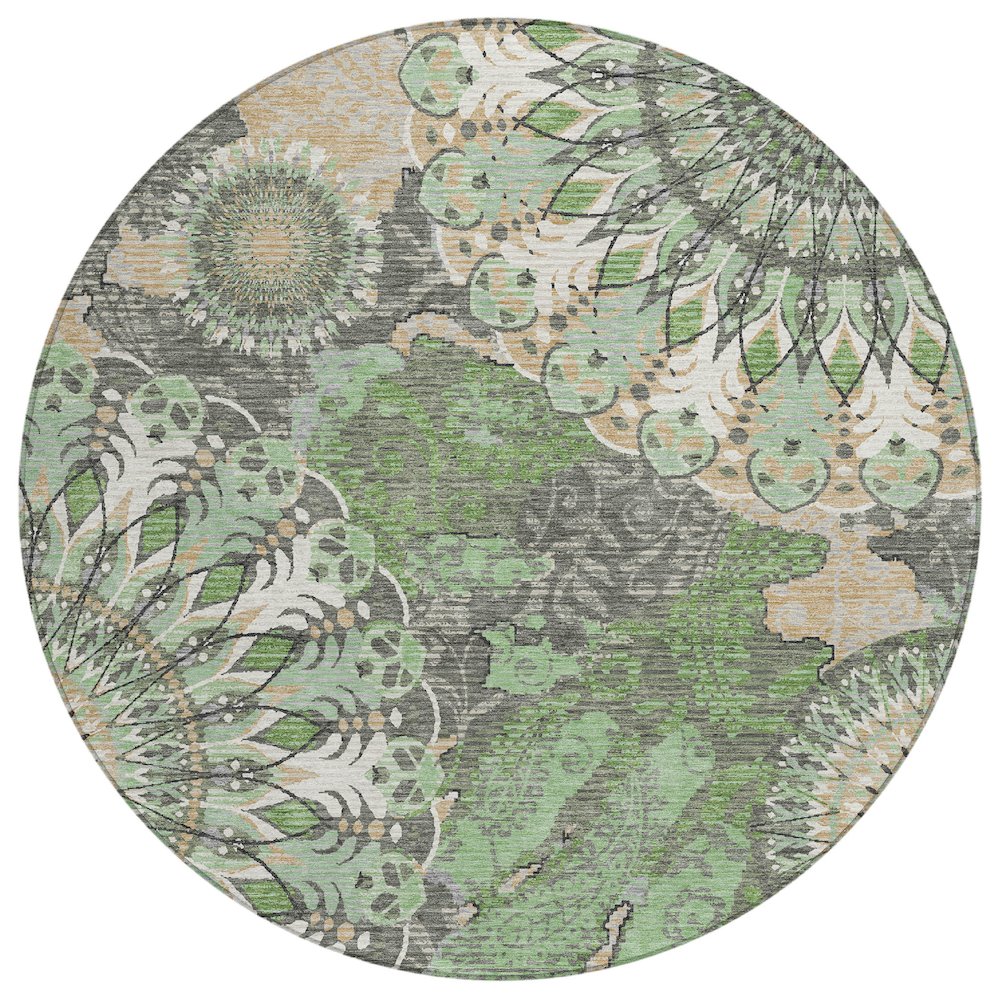 Machine Washable Indoor/Outdoor Chantille ACN2335 Green 8' x 8' Round Rug. Picture 1