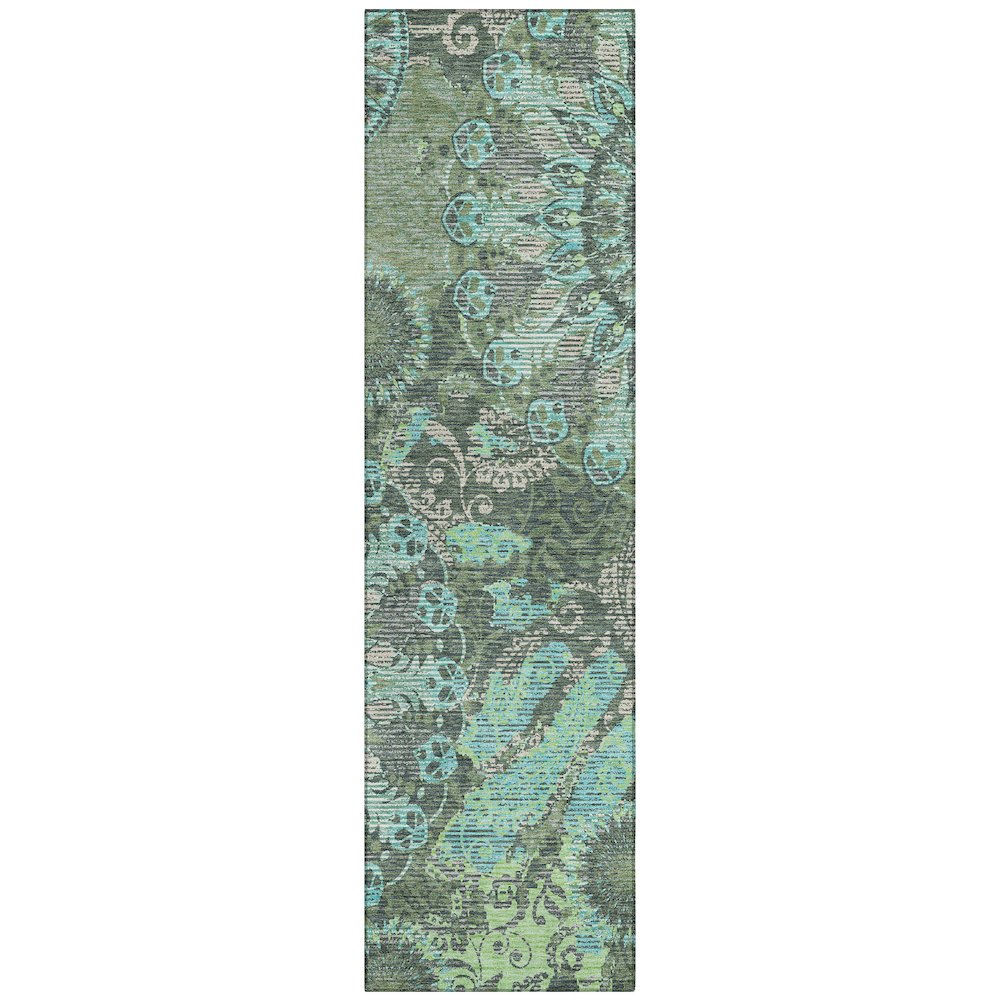 Machine Washable Indoor/Outdoor Chantille ACN2335 Green 2'3" x 7'6" Runner Rug. Picture 1