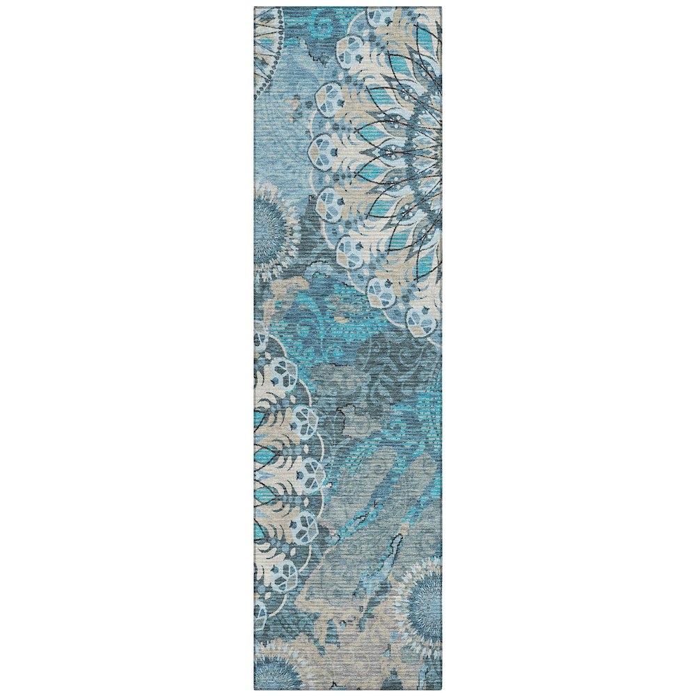 Machine Washable Indoor/Outdoor Chantille ACN2335 Teal 2'3" x 7'6" Runner Rug. Picture 1