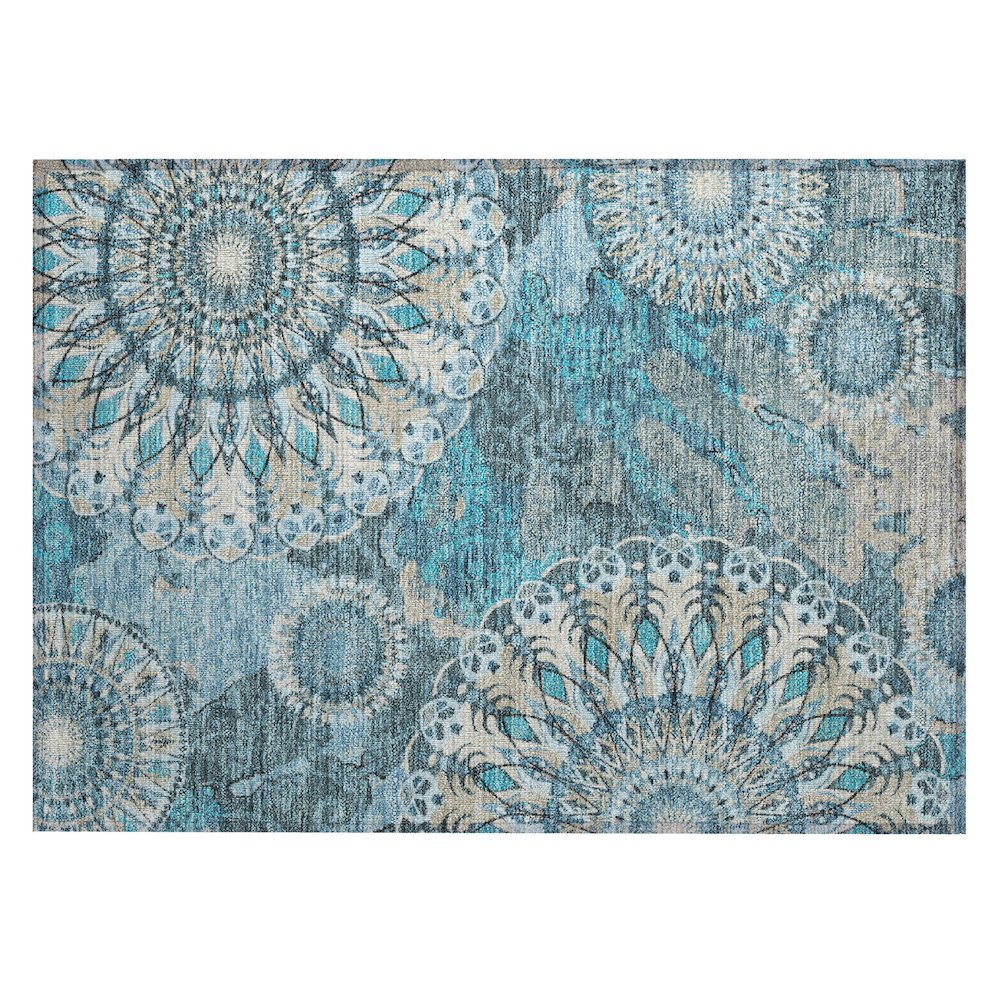 Machine Washable Indoor/Outdoor Chantille ACN2335 Teal 1'8" x 2'6" Rug. Picture 1