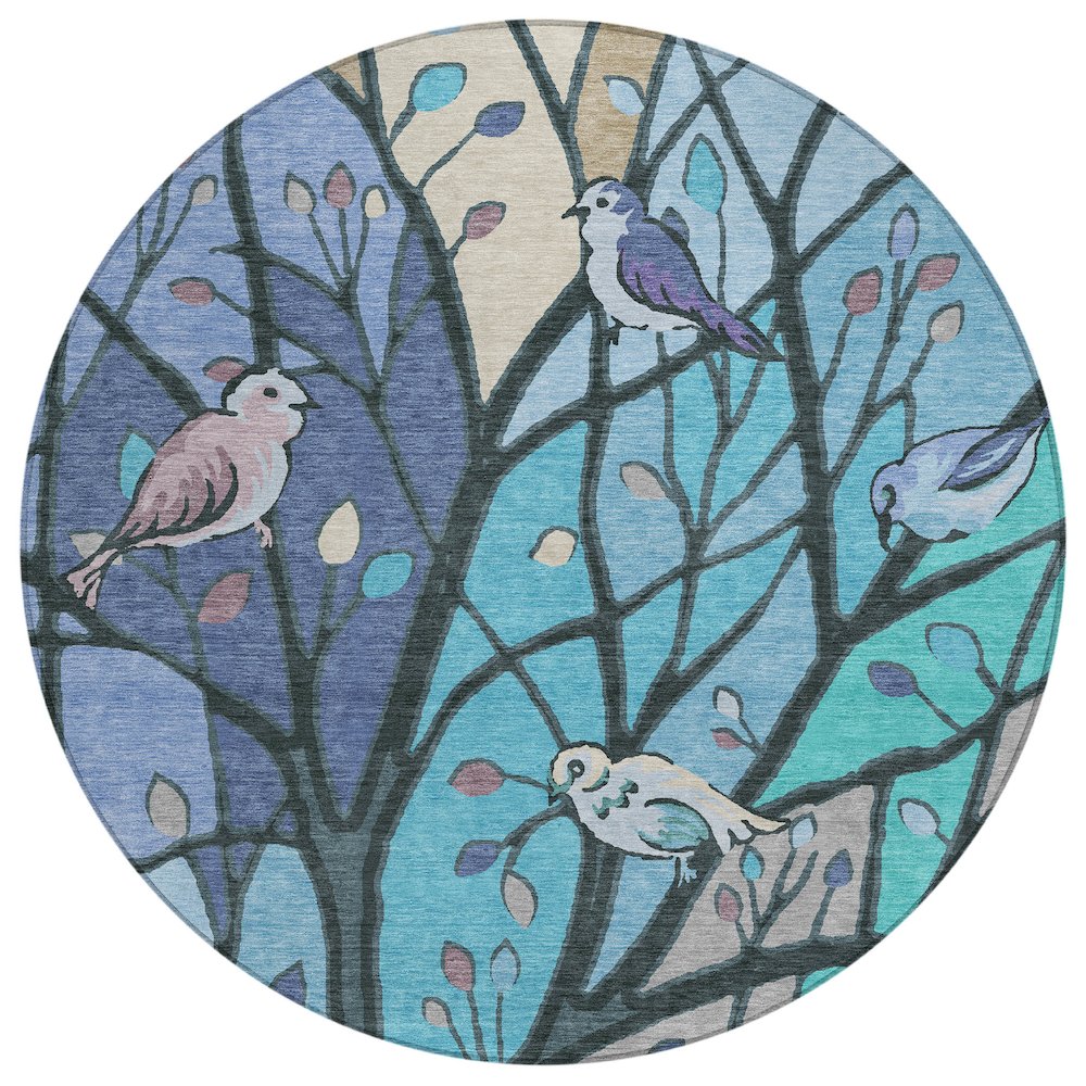 Machine Washable Indoor/Outdoor Chantille ACN2336 Blue 8' x 8' Round Rug. Picture 1