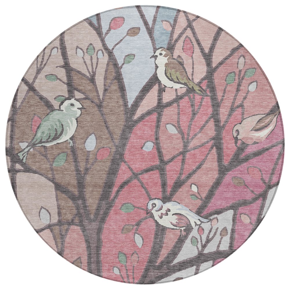 Machine Washable Indoor/Outdoor Chantille ACN2336 Pink 8' x 8' Round Rug. Picture 1