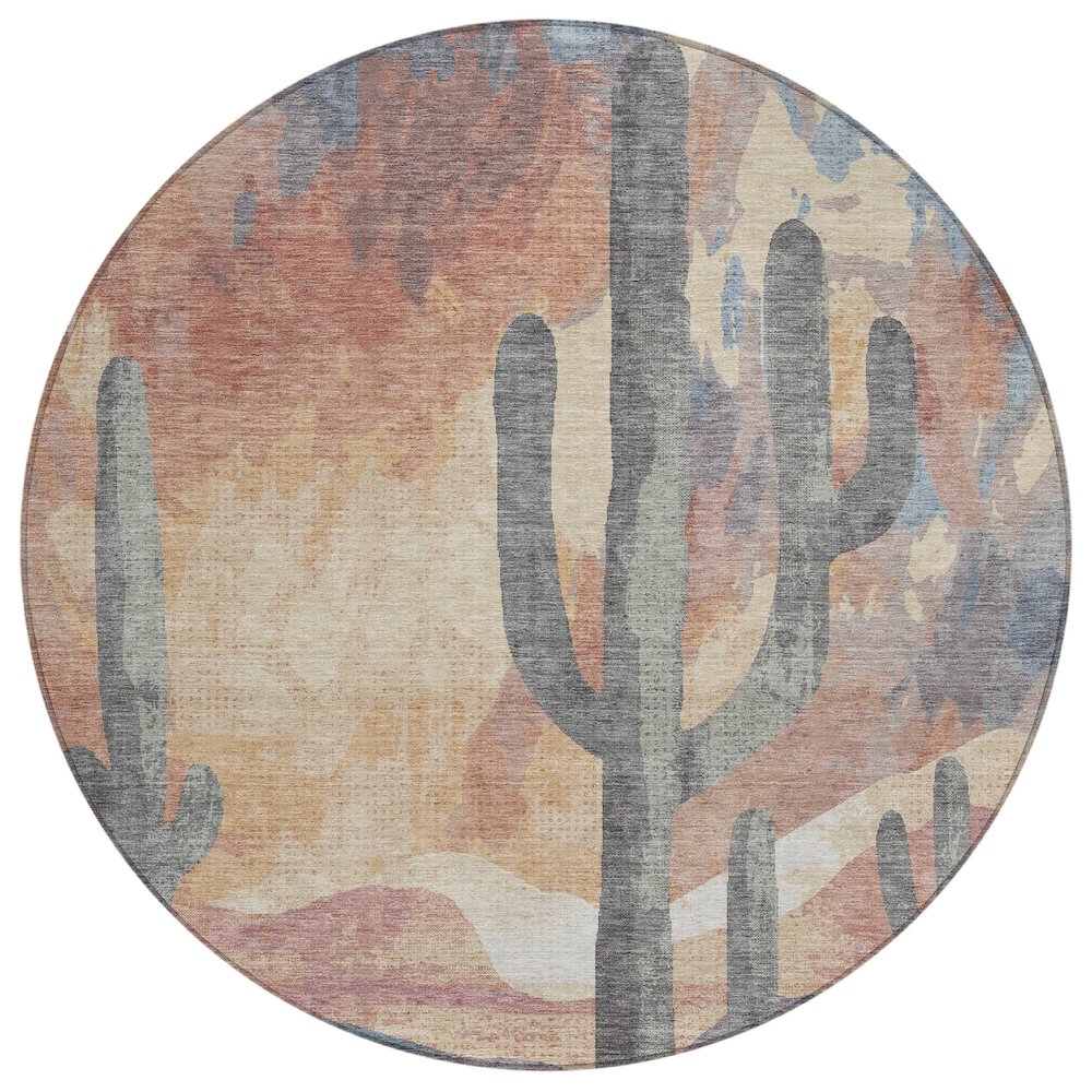 Machine Washable Indoor/Outdoor Chantille ACN2337 Orange 8' x 8' Round Rug. Picture 1