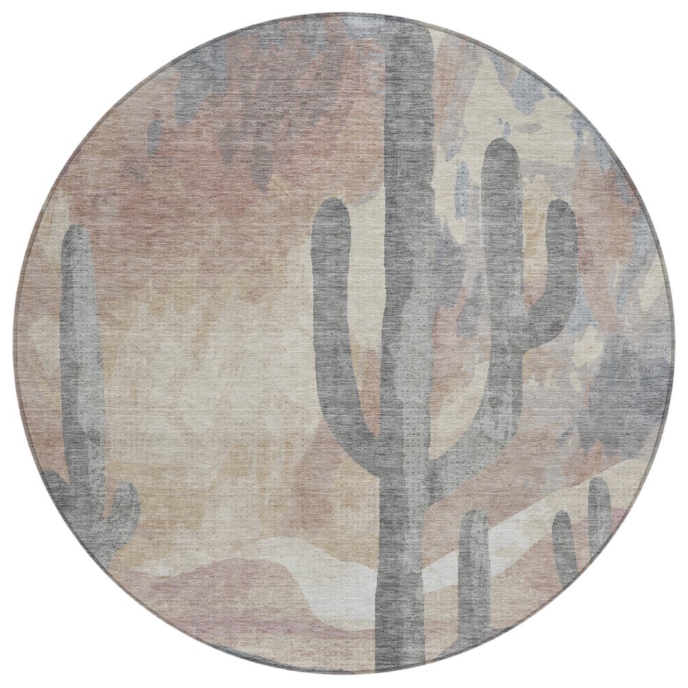 Machine Washable Indoor/Outdoor Chantille ACN2337 Brown 8' x 8' Round Rug. Picture 1