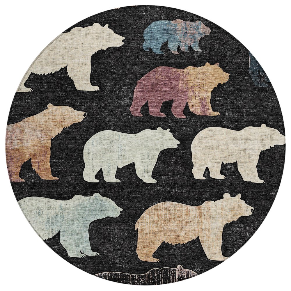 Machine Washable Indoor/Outdoor Chantille ACN2338 Black 8' x 8' Round Rug. Picture 1