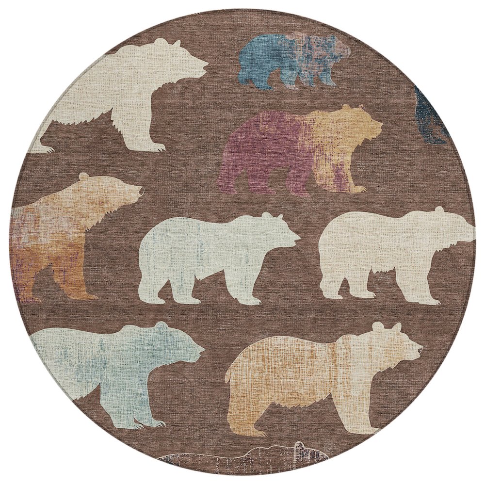 Machine Washable Indoor/Outdoor Chantille ACN2338 Brown 8' x 8' Round Rug. Picture 1