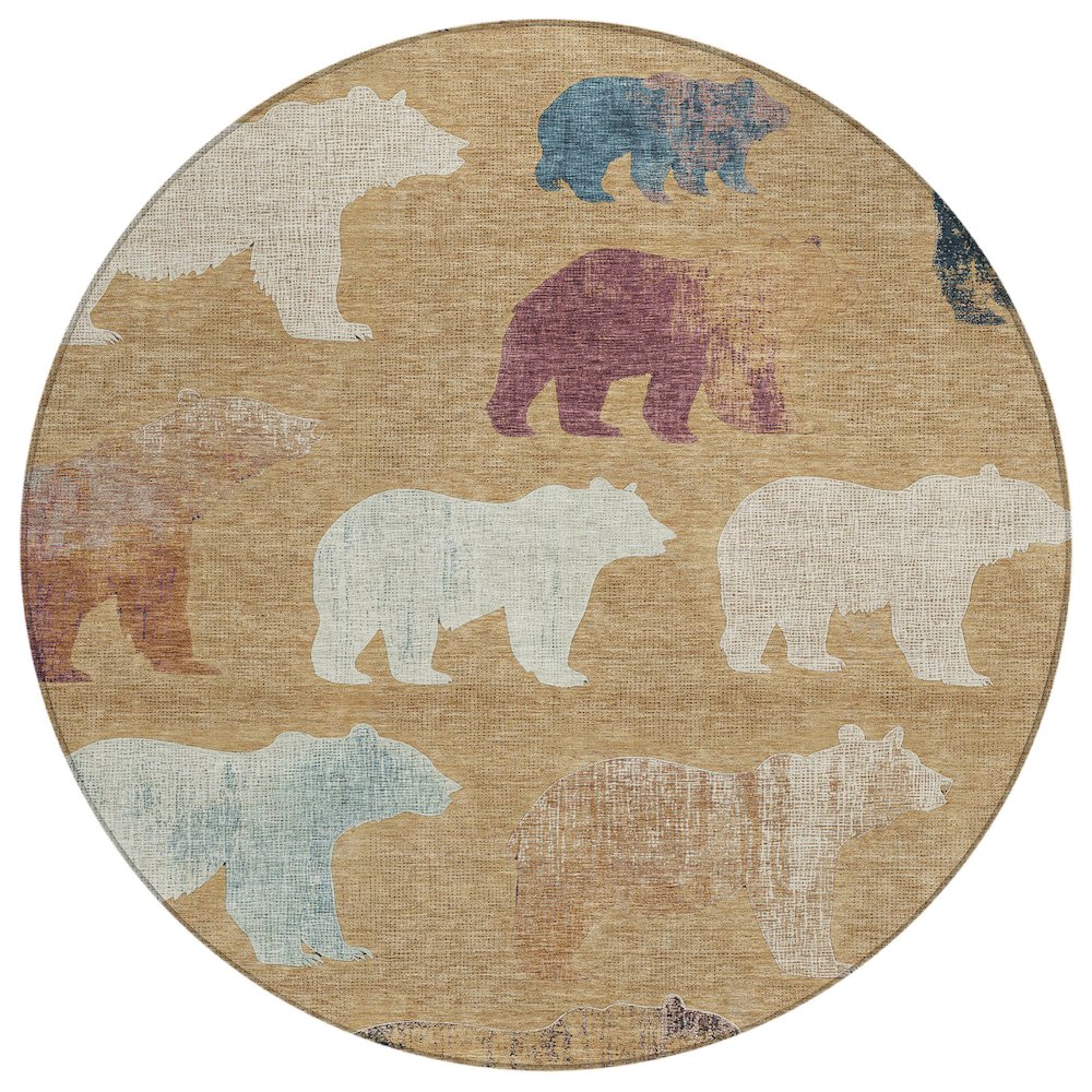 Machine Washable Indoor/Outdoor Chantille ACN2338 Gold 8' x 8' Round Rug. Picture 1