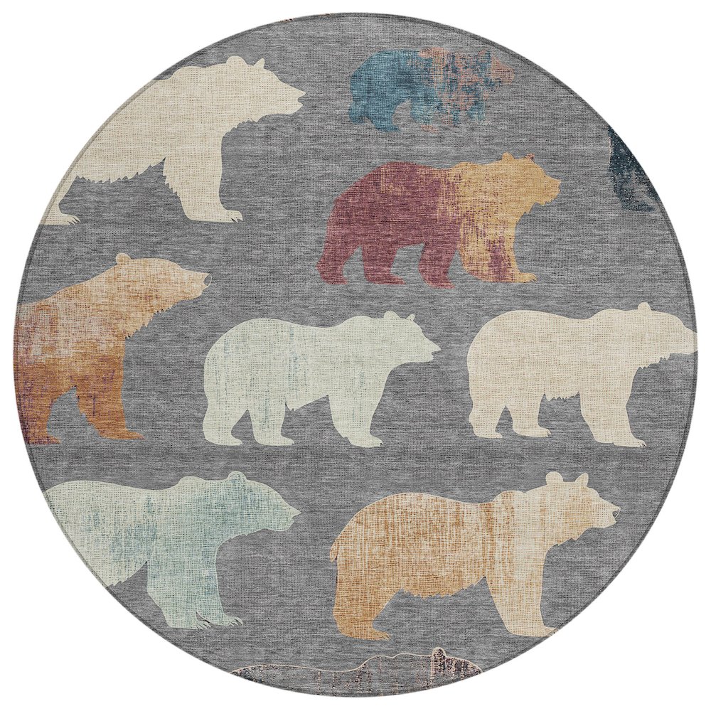 Machine Washable Indoor/Outdoor Chantille ACN2338 Gray 8' x 8' Round Rug. Picture 1