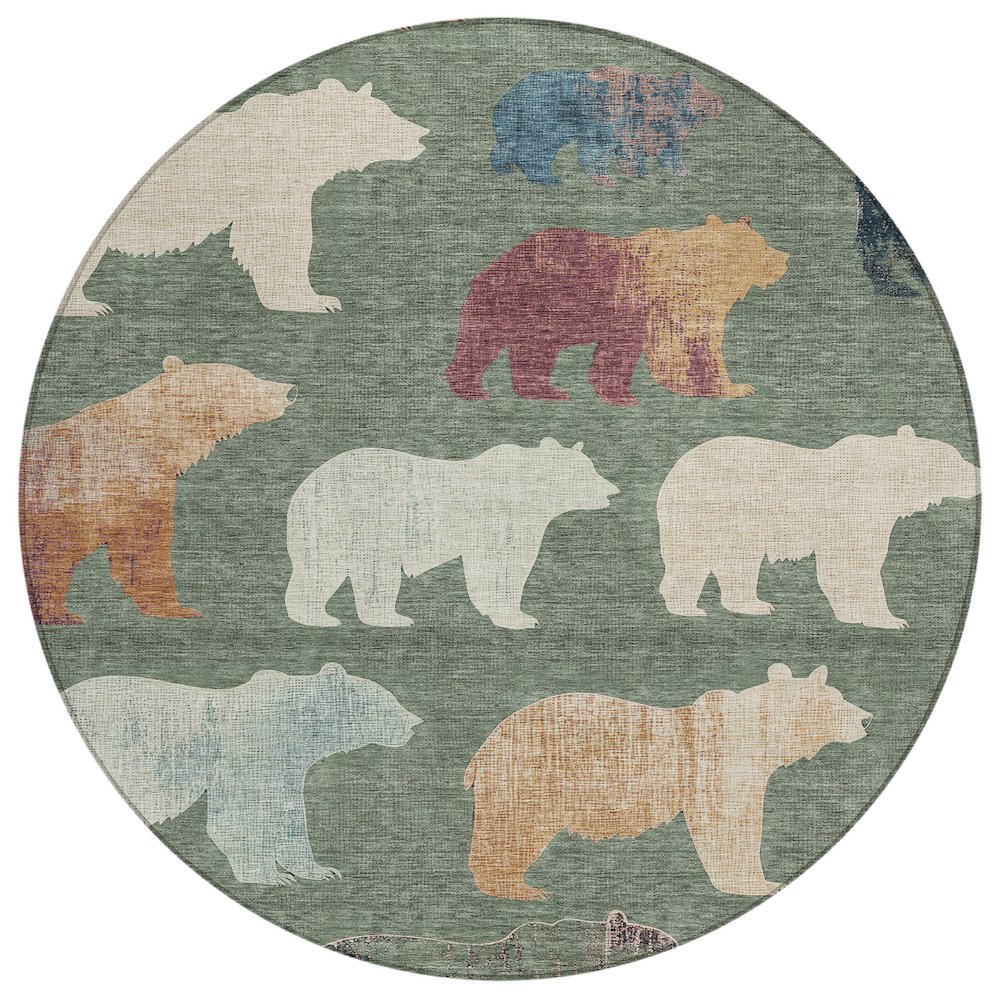 Machine Washable Indoor/Outdoor Chantille ACN2338 Green 8' x 8' Round Rug. Picture 1