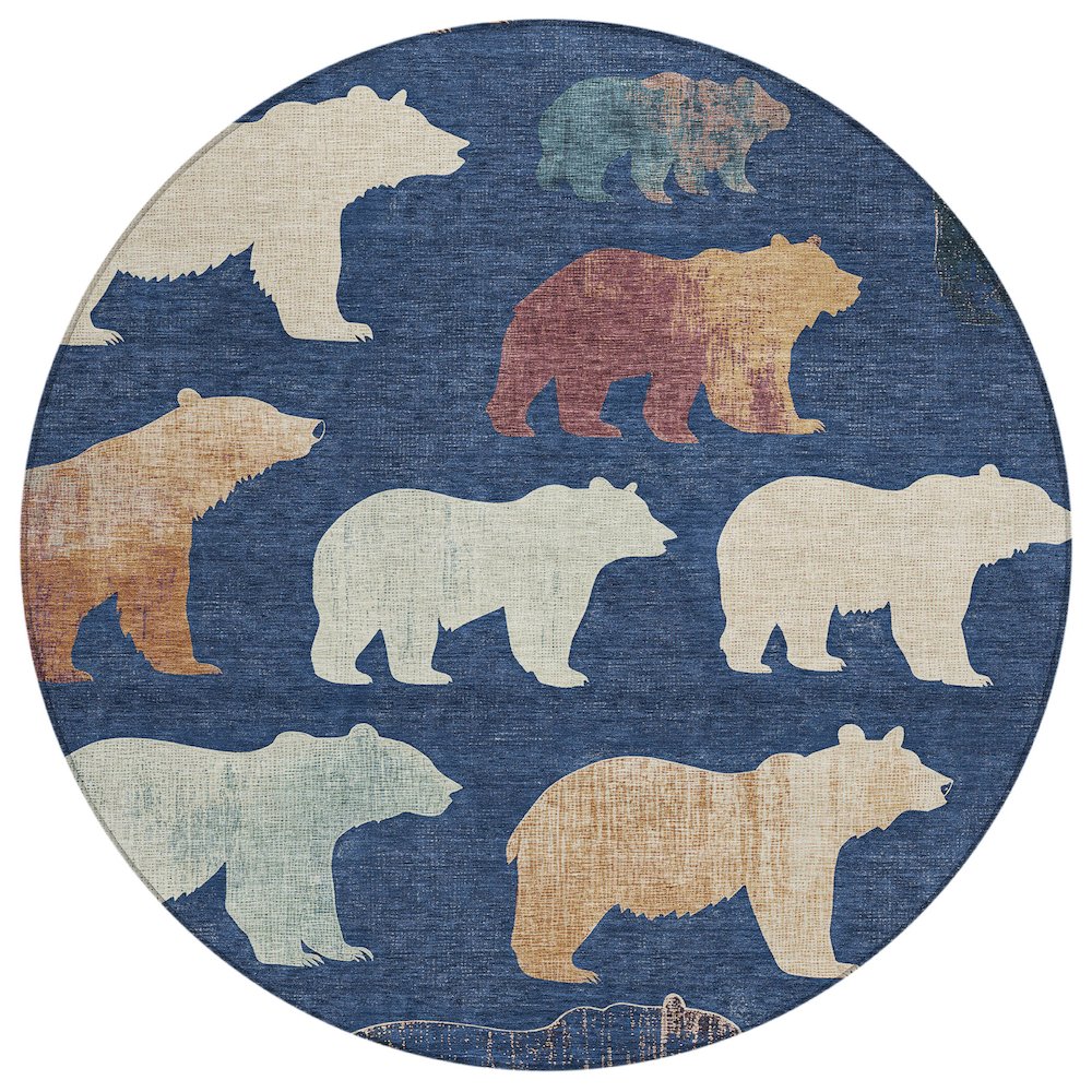 Machine Washable Indoor/Outdoor Chantille ACN2338 Blue 8' x 8' Round Rug. Picture 1