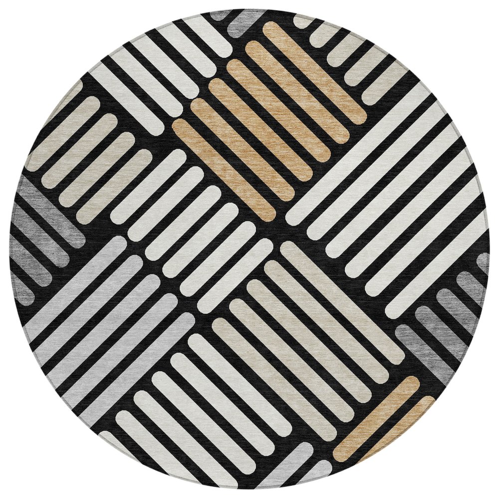 Machine Washable Indoor/Outdoor Chantille ACN2339 Black 8' x 8' Round Rug. Picture 1