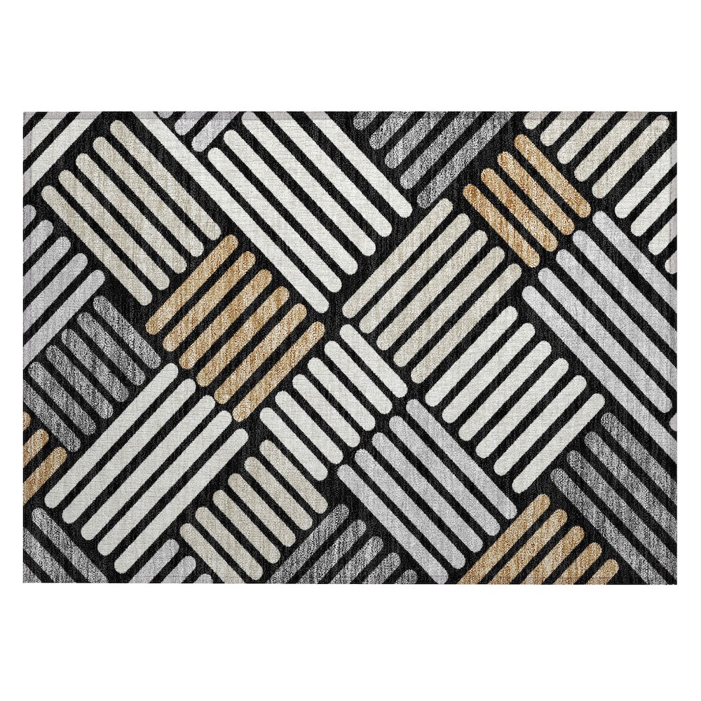 Machine Washable Indoor/Outdoor Chantille ACN2339 Black 1'8" x 2'6" Rug. Picture 1