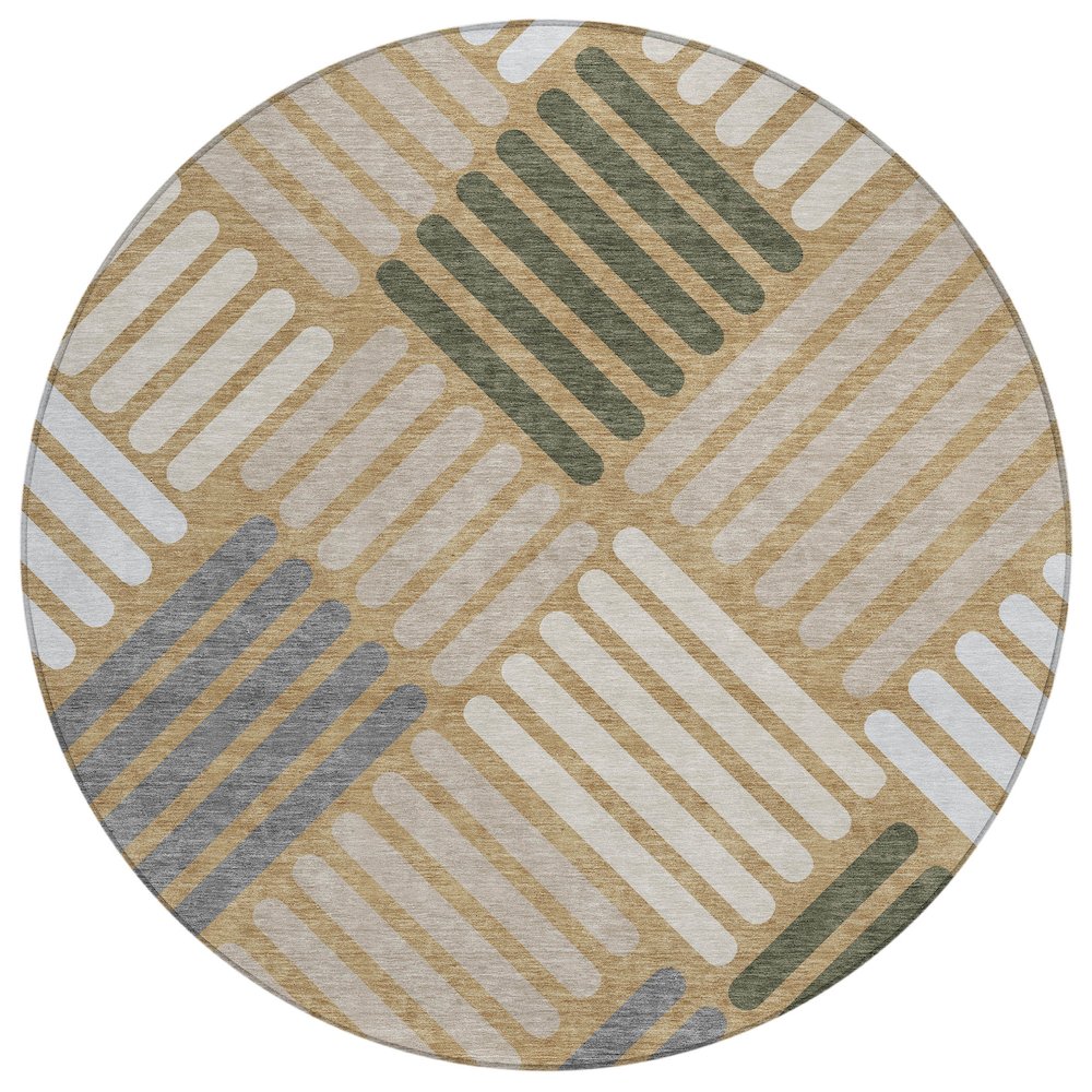 Machine Washable Indoor/Outdoor Chantille ACN2339 Gold 8' x 8' Round Rug. Picture 1