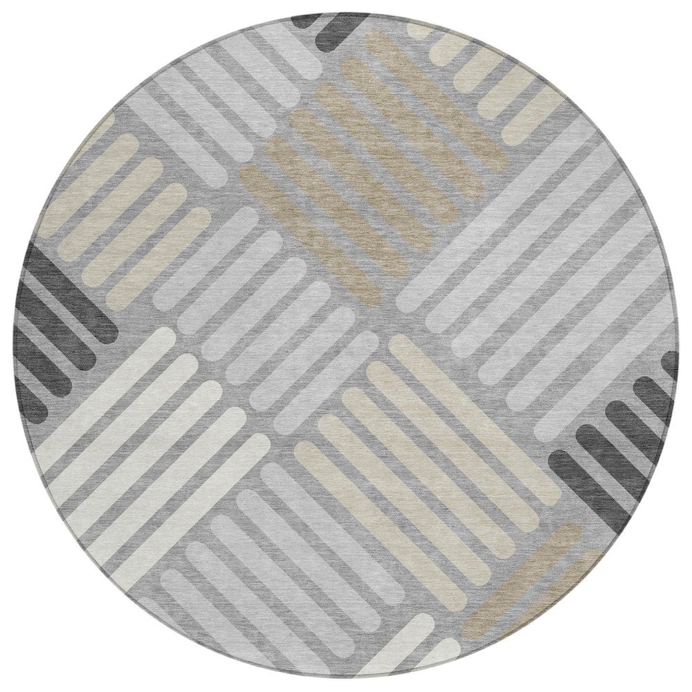 Machine Washable Indoor/Outdoor Chantille ACN2339 Gray 8' x 8' Round Rug. Picture 1
