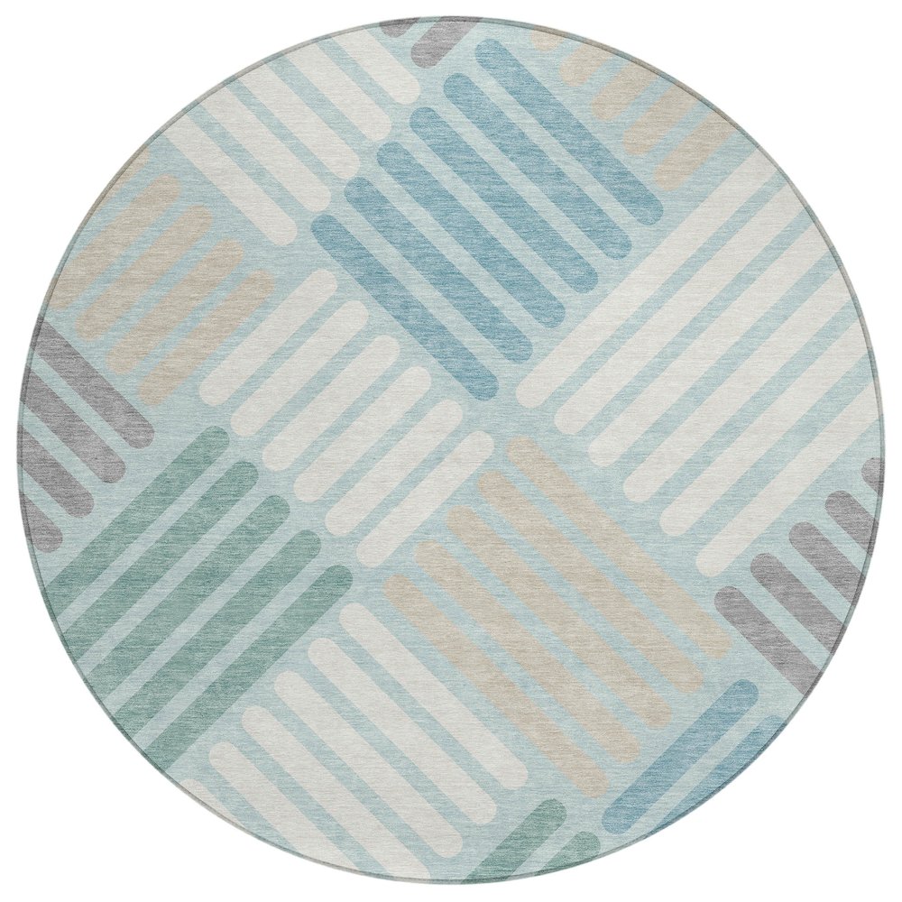 Machine Washable Indoor/Outdoor Chantille ACN2339 Blue 8' x 8' Round Rug. Picture 1