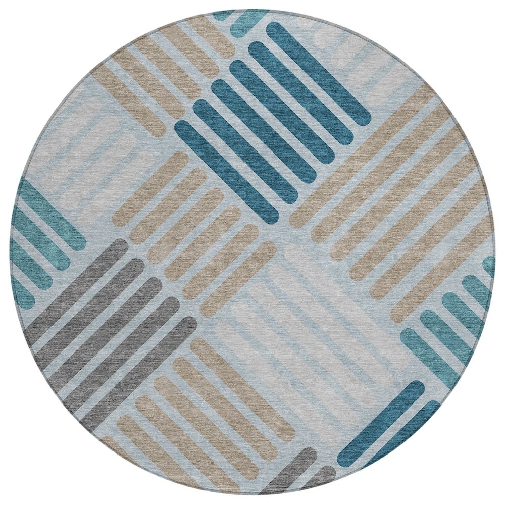 Machine Washable Indoor/Outdoor Chantille ACN2339 Teal 8' x 8' Round Rug. Picture 1