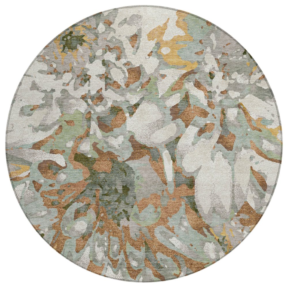 Machine Washable Indoor/Outdoor Chantille ACN2340 Orange 8' x 8' Round Rug. Picture 1