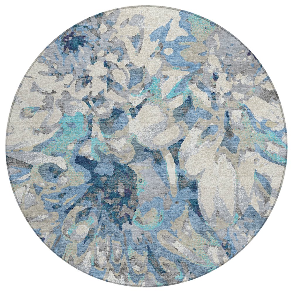 Machine Washable Indoor/Outdoor Chantille ACN2340 Blue 8' x 8' Round Rug. Picture 1