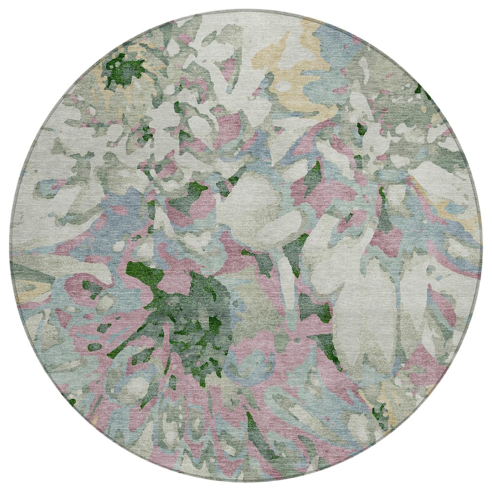 Machine Washable Indoor/Outdoor Chantille ACN2340 Green 8' x 8' Round Rug. Picture 1