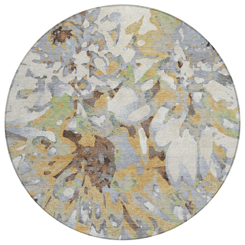 Machine Washable Indoor/Outdoor Chantille ACN2340 Gold 8' x 8' Round Rug. Picture 1