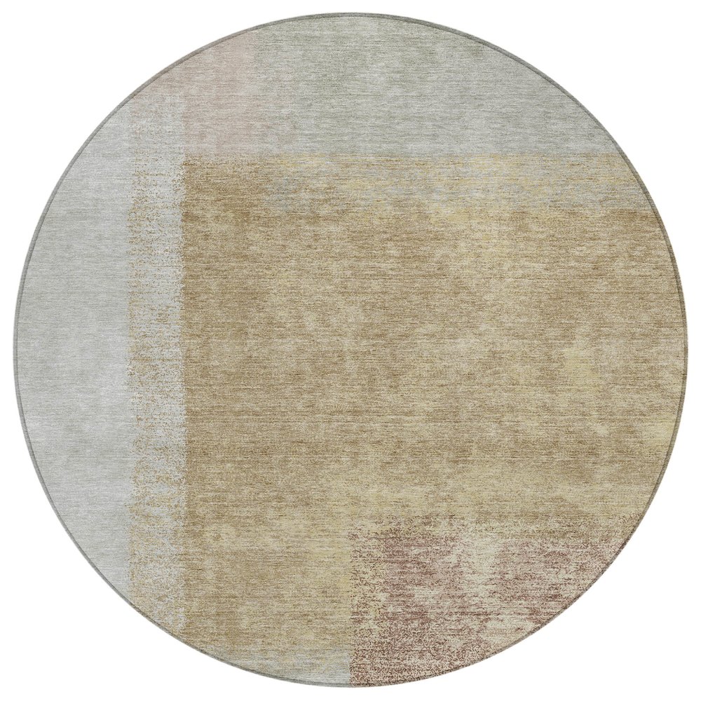 Machine Washable Indoor/Outdoor Chantille ACN2341 Gold 8' x 8' Round Rug. Picture 1