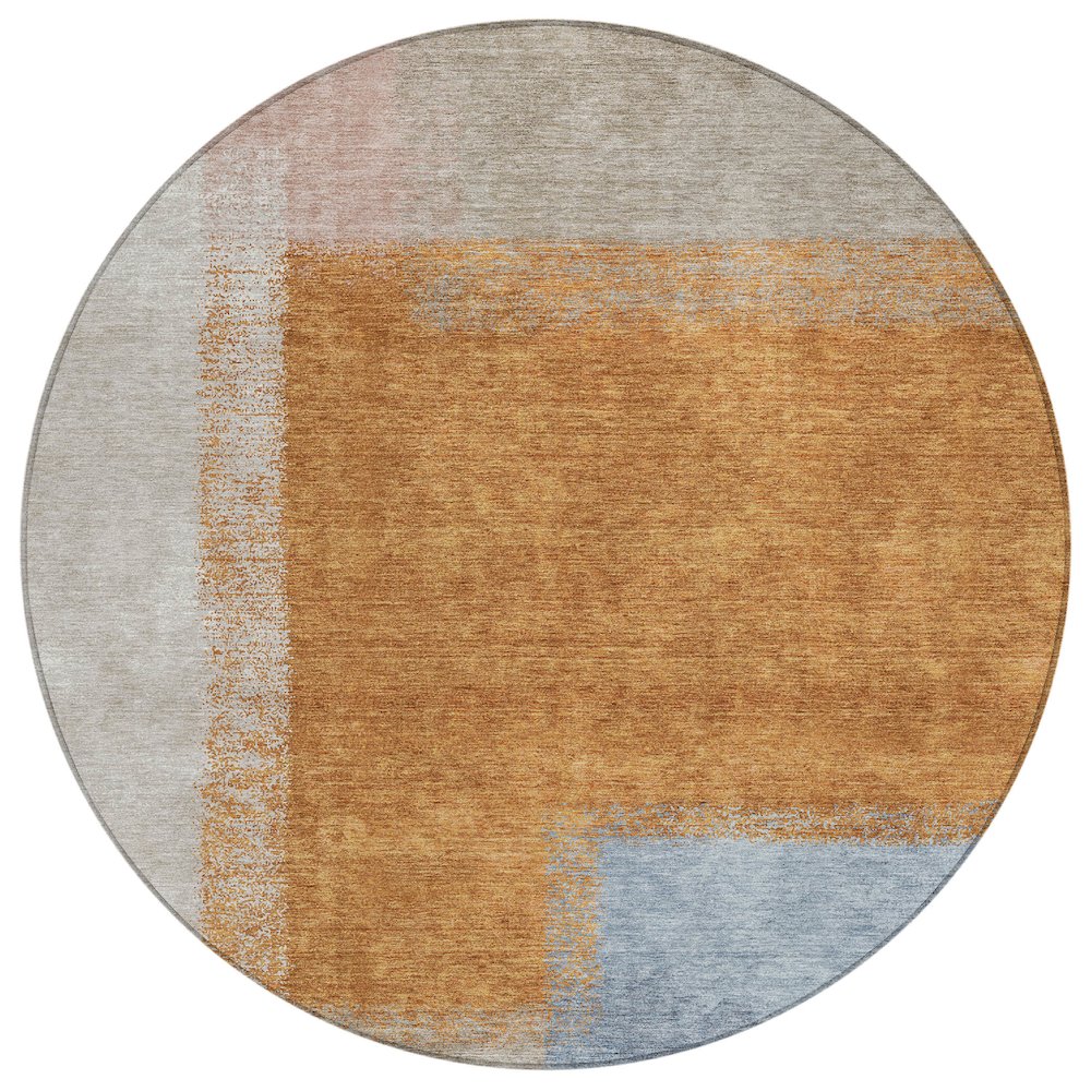 Machine Washable Indoor/Outdoor Chantille ACN2341 Orange 8' x 8' Round Rug. Picture 1