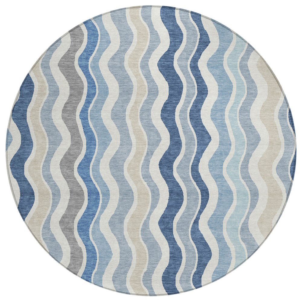 Machine Washable Indoor/Outdoor Chantille ACN2342 Blue 8' x 8' Round Rug. Picture 1