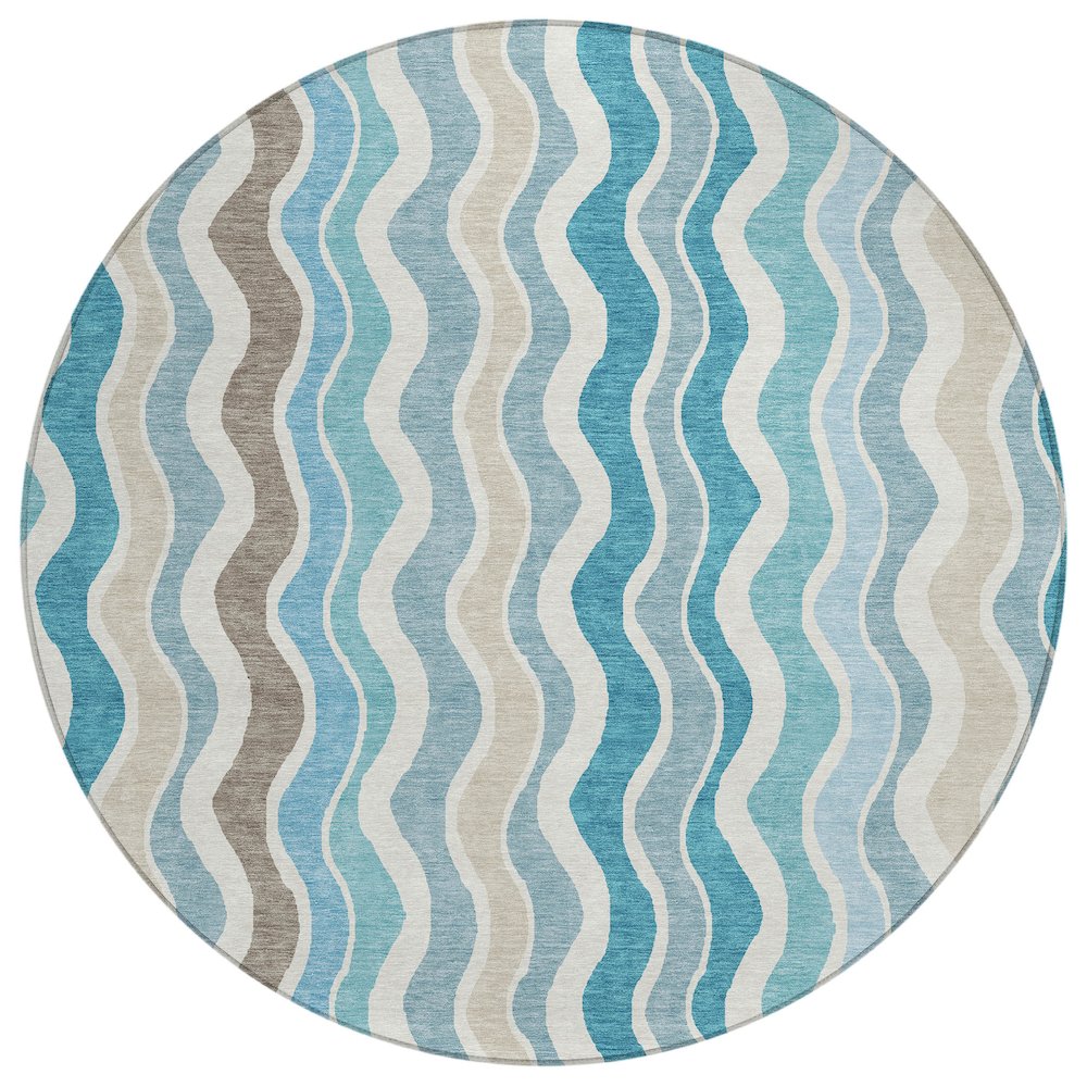 Machine Washable Indoor/Outdoor Chantille ACN2342 Teal 8' x 8' Round Rug. Picture 1