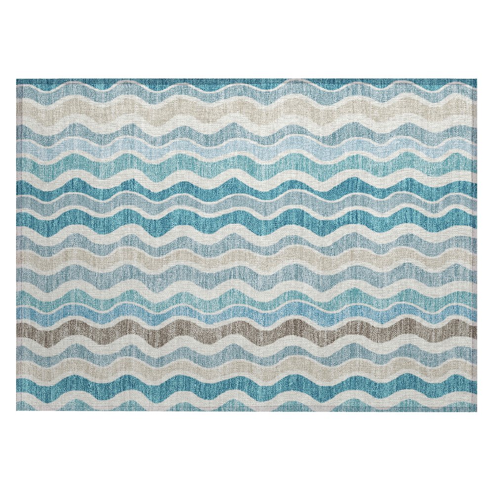 Machine Washable Indoor/Outdoor Chantille ACN2342 Teal 1'8" x 2'6" Rug. Picture 1