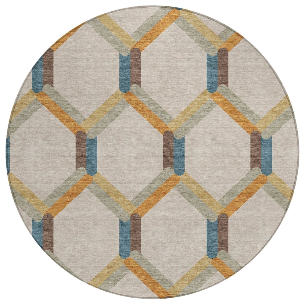 Machine Washable Indoor/Outdoor Chantille ACN2343 Brown 8' x 8' Round Rug. Picture 1