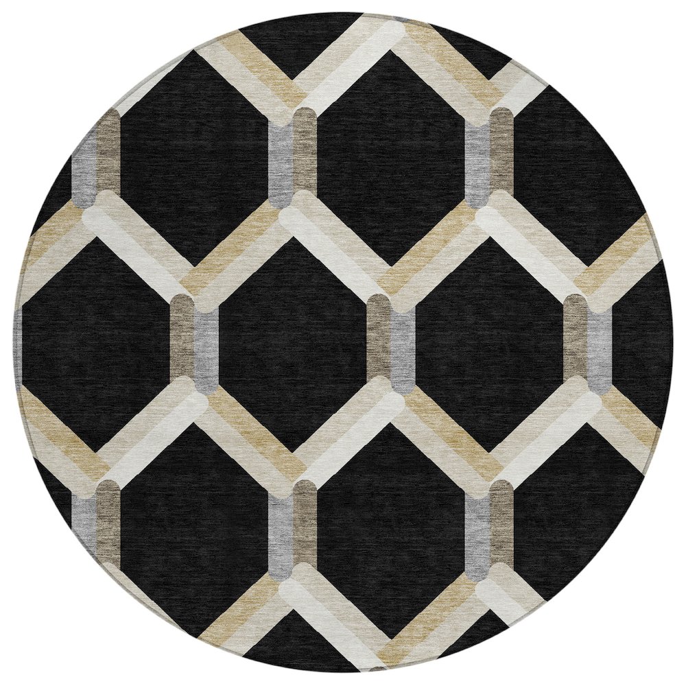 Machine Washable Indoor/Outdoor Chantille ACN2343 Black 8' x 8' Round Rug. Picture 1