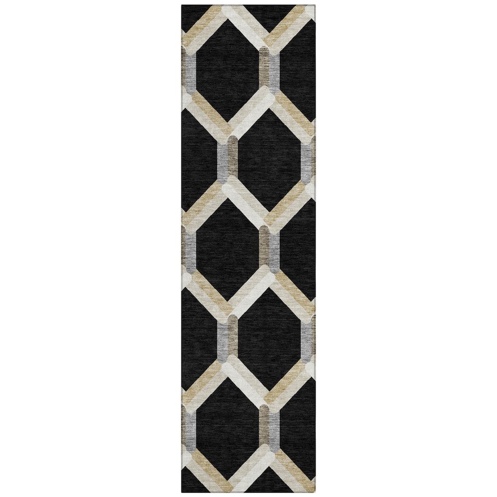 Machine Washable Indoor/Outdoor Chantille ACN2343 Black 2'3" x 7'6" Runner Rug. Picture 1