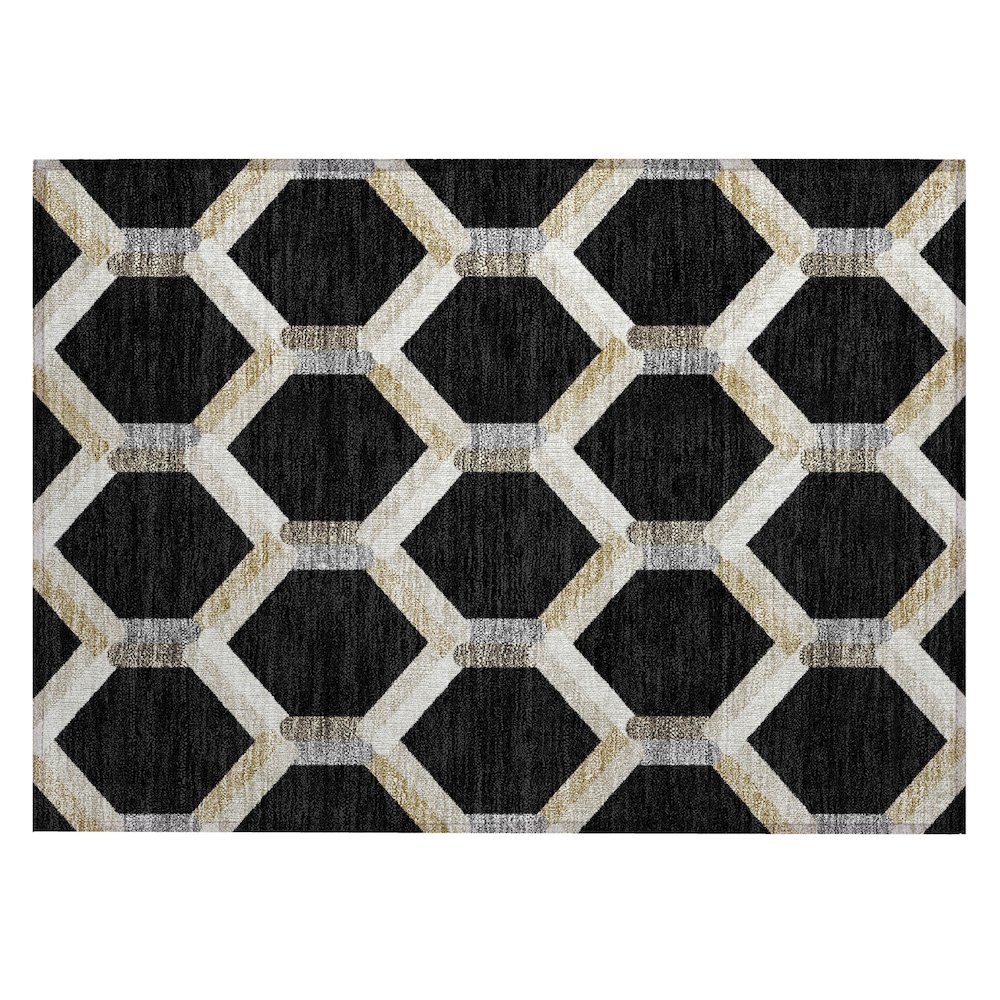 Machine Washable Indoor/Outdoor Chantille ACN2343 Black 1'8" x 2'6" Rug. Picture 1