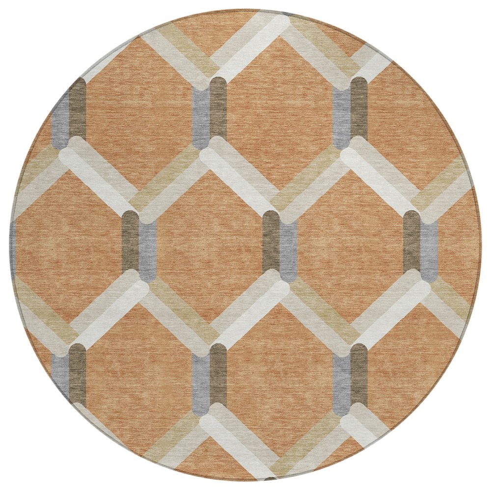 Machine Washable Indoor/Outdoor Chantille ACN2343 Orange 8' x 8' Round Rug. Picture 1