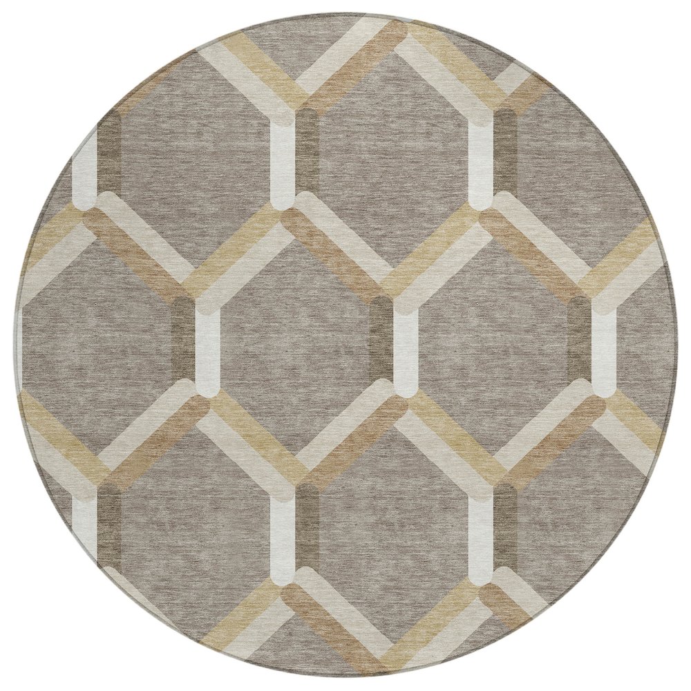 Machine Washable Indoor/Outdoor Chantille ACN2343 Brown 8' x 8' Round Rug. Picture 1