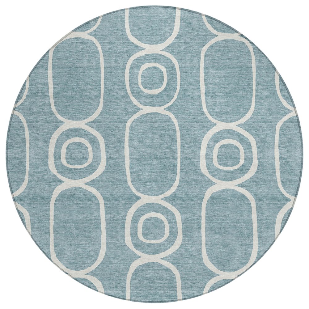 Machine Washable Indoor/Outdoor Chantille ACN2344 Teal 8' x 8' Round Rug. Picture 1