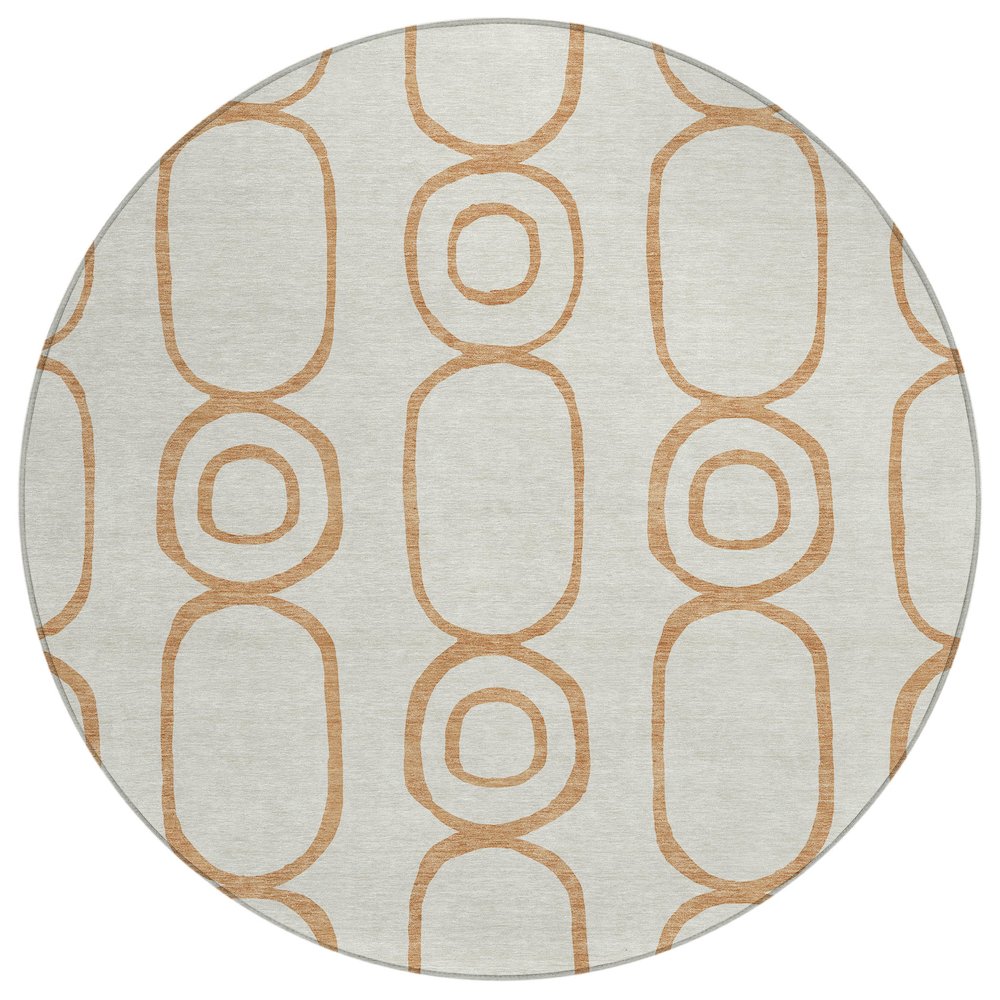 Machine Washable Indoor/Outdoor Chantille ACN2344 Orange 8' x 8' Round Rug. Picture 1