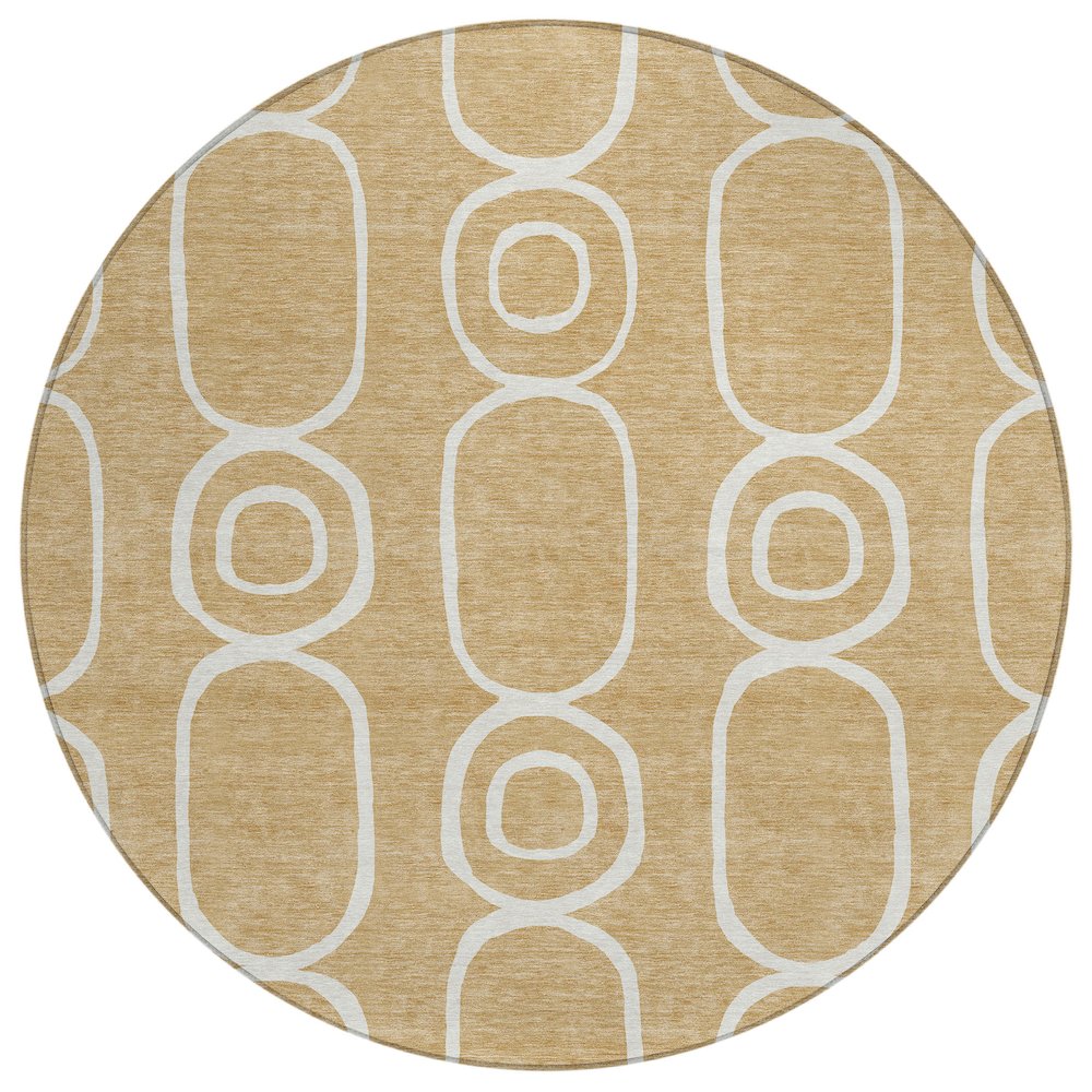 Machine Washable Indoor/Outdoor Chantille ACN2344 Gold 8' x 8' Round Rug. Picture 1
