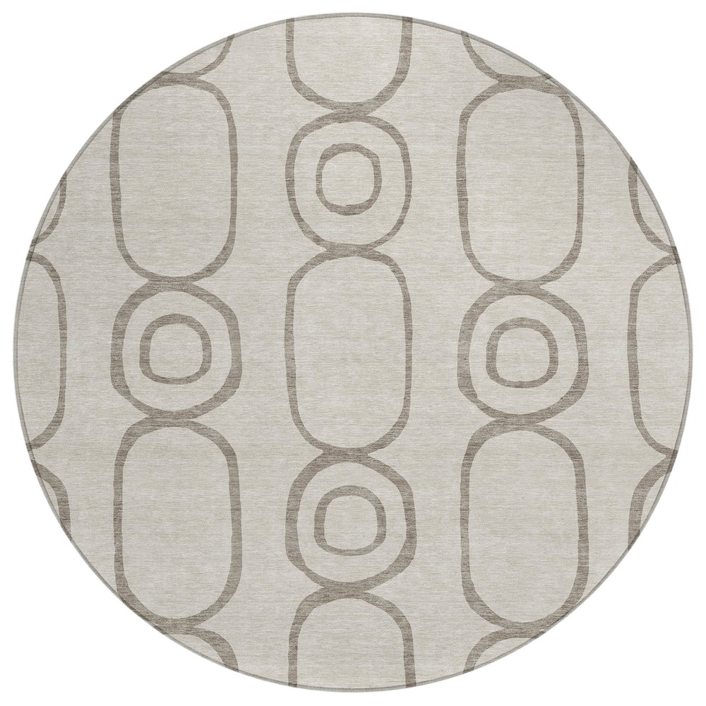 Machine Washable Indoor/Outdoor Chantille ACN2344 Brown 8' x 8' Round Rug. Picture 1